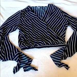 NWOT Striped Bell Sleeve Crop Blouse | Charlotte Russe